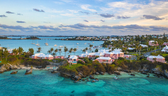 A tropical island with yachts and houses in Bermuda